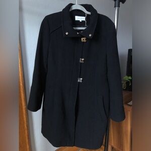 Calvin Klein Black Trench Coat with Gold Details